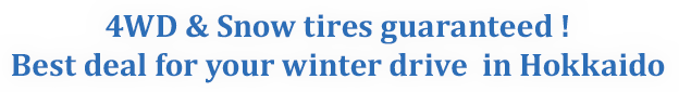 4WD & Snow tires guaranteed !
        Best deal for your winter drive  in Hokkaido